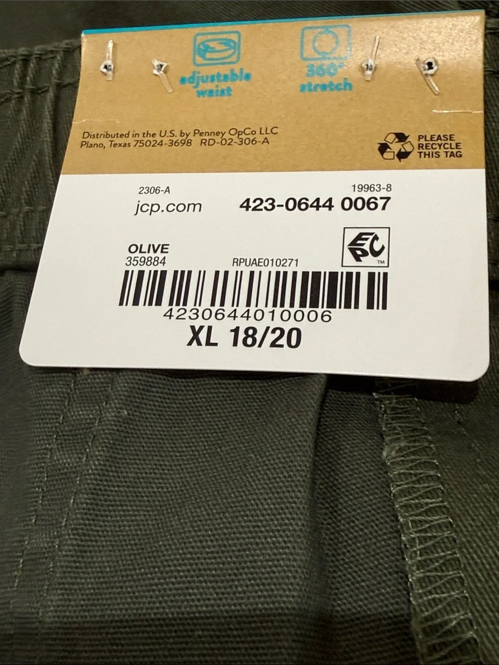 Thereabouts boys Pull-On Adjustable Waist Straight Cargo Pants in Olive size xl
